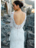 Long Bell Sleeve Ivory Lace Pearl Embellished Wedding Dress